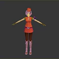 3D Character Model With Orange Hat Striped Dress Brown Boots And Red Bow