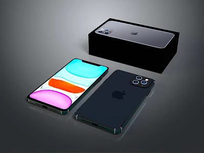 Apple Smartphone Featuring Colorful Display Dark Back Triple Camera And Packaging Box 3d model