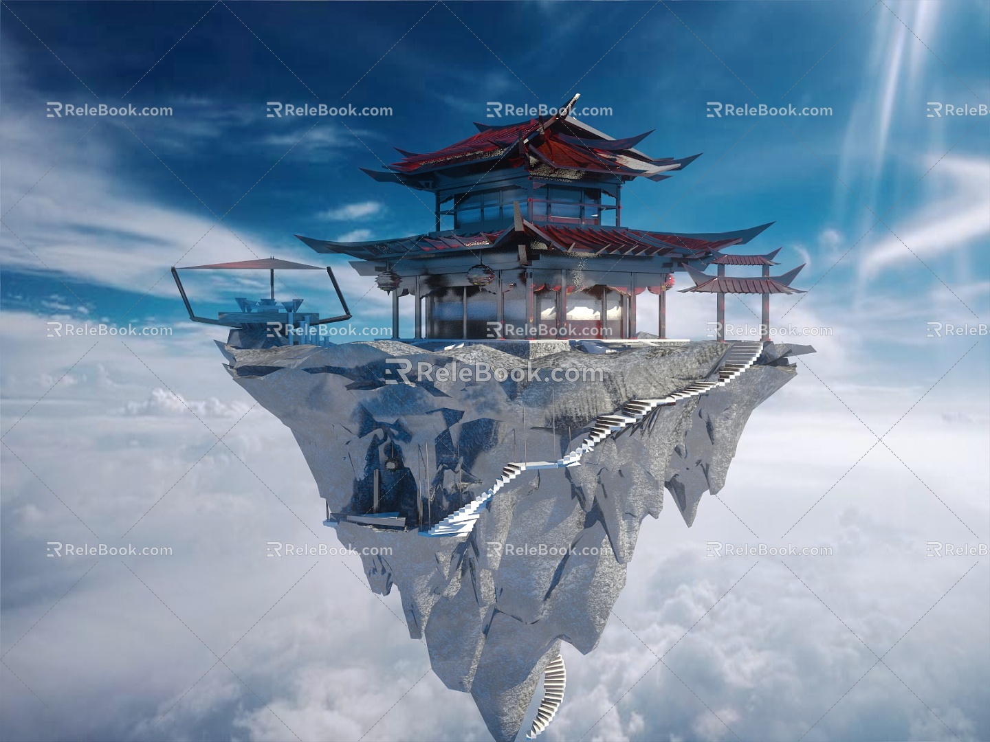 Chinese style ancient building castles in the air 3d model