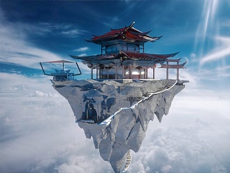 Chinese style ancient building castles in the air 3d model