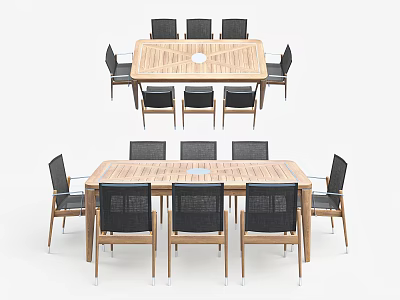 Stylish Modern Wooden Rectangular Dining Table Set With Six Black Chairs 3d model