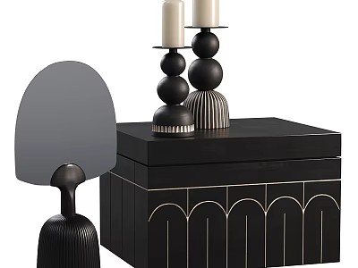 Elegant Decorative Ornament Set With Black Wooden Box Candle Holders And Fan Shaped Decor 3d model