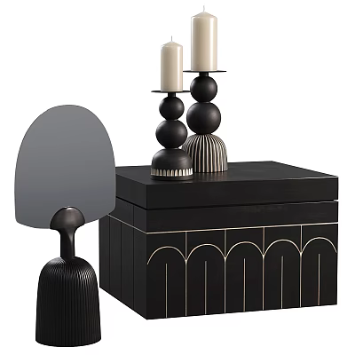Elegant Decorative Ornament Set With Black Wooden Box Candle Holders And Fan Shaped Decor 3d model