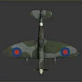 Detailed Spitfire Model Airplane with Green Camouflage Paint and RAF Roundels on Dark Background