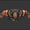 Rugged Muscular Character With Biological Skin Textures Mechanical Vest Emblem Backpack And Sandals