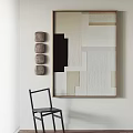 Modern Interior With Abstract Geometric Painting Stacked Stone Decor And Black Chair 3d model