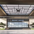 Modern Sales Office Building Design With Contemporary Roof Large Glass Windows And Stone Walls
