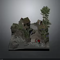 Scenic Cliffside House Architecture With Stream Boat Trees And Natural Greenery