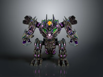 Mechanical Game Movie Character With Purple Green Glowing Parts And Sharp Design 3d model