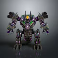 Mechanical Game Movie Character With Purple Green Glowing Parts And Sharp Design