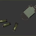 Green Mechanical Device With Open Compartment And Cylindrical Cartridges On Dark Reflective Surface