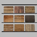 Wooden Flooring Samples Collection With Various Wood Grains And Different Colors Displayed On Shelves
