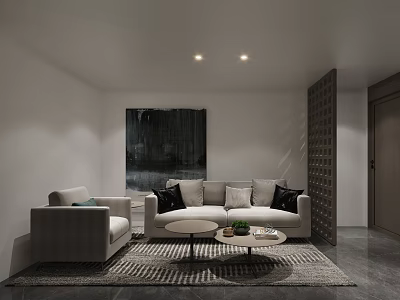 Modern Living Room With Sofas Coffee Tables Rug And Artwork 3d model