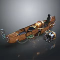 Steampunk Water Vehicle With Wooden Structure Brass Components Vintage Design Elements And Propeller