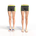 Casual Black Green Sports Shorts With Yellow Trim And Blue Slippers