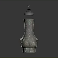 Ancient Bronze Wine Bottle Featuring Bird Shaped Lid And Intricate Decorative Patterns 3d model