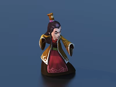 Cartoon Style Game Movie Character In Ancient Yellow Robe Red Skirt With Bun Hairstyle Ornament 3d model