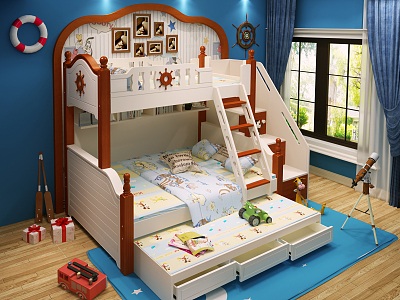 Mediterranean bed high and low children's bed model