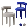 Modern Single Chair In Gray And Blue With Round Armrests And Cylindrical Legs