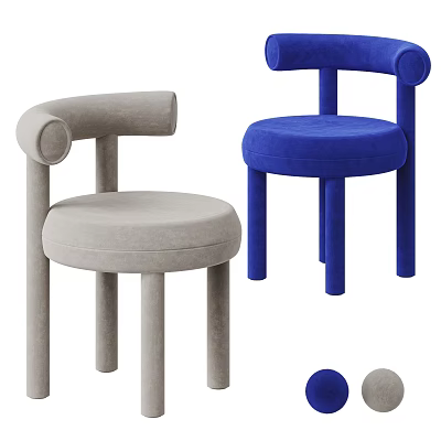 Modern Single Chair In Gray And Blue With Round Armrests And Cylindrical Legs 3d model