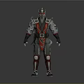 3D Model of Warrior in Silver and Red Armor With Helmet and Detailed Design