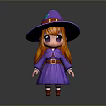 Cute Game Movie Character Witch With Purple Hat Orange Hair Purple Robe And Red Shoes