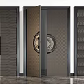 Black Security Door With Striped Design Grid Interior Structure And Lock Handle 3d model