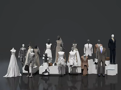 Fashion Models Showcasing Wedding Dresses Suits And Gowns On Exhibition Stands 3d model