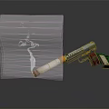 Silver Pistol With Smoking Cigarette And Red Component On Dark Background 3d model