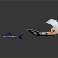Fantasy Shell Shaped Vehicle With Blue Interior And Yellow Details Pulled By Fish Creatures