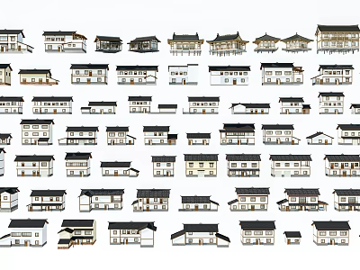 Various Styles Residential Buildings With Different Roofs And Exterior Designs 3d model