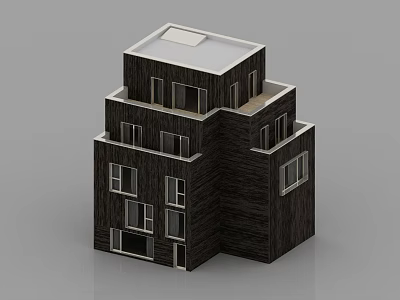 Three Story Stacked Black Wooden House With Multiple Windows And Flat Roof 3d model