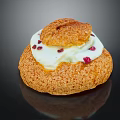 Delicious Golden Crispy Pastry With Cream Topping And Red Berry Garnish