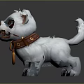 Game Movie Character White Puppy with Blue Eye Circles Brown Collar and Golden Pendant