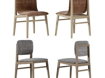 Comfortable Modern Leisure Chairs With Wooden Frame And Upholstered Seats In Brown And Grey 3d model