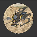 Yellow Bulldozer And Excavator Construction Equipment Parked On Sand Site