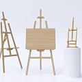 Wooden Artist Easels Display Setup With Central Canvas Board And Small Easel On White Pedestal