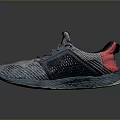 Modern Knit Sneakers With Gray Blue Upper Purple Laces Red Accents And Textured Sole Design