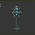 3D Rendered Fantasy Staff With Blue Gemstones Metallic Structure And Decorative Spikes