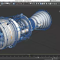 Turbine Engine 3D Model with Internal Structure Metallic Components and Transparent Casing Design 3d model