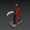 Vintage Red Industrial Fuel Pump With Green Control Box And Weathered Base