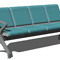 Blue And Gray Public Chairs With Armrests Perforated Backrest Long Bench Design 3d model
