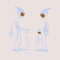 Blue Transparent Cartoon Characters With Pointed Hats And Yellow Eyes