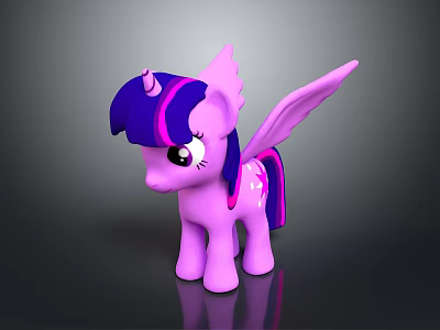 Cute Pink Pony Toy With Purple Mane Horn Wings And Star Tail 3d model