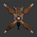 Mechanical Crossbow With Orange And White Wooden And Metal Parts And Red Decorative Flag