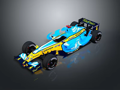 Formula 1 Race Car With Blue And Yellow Stylish Graphics And Aerodynamic Design 3d model
