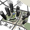 Aerial View of Modern Urban Building Complex with High-Rise Structures and Green Spaces