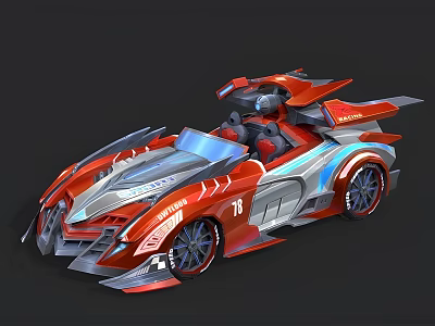 Futuristic Red And Silver Racing Car With Open Top Rear Spoiler And Number 78 3d model