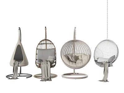 Stylish Hanging Chairs With Wicker Design Metal Frame And Soft Comfortable Cushions 3d model