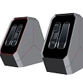 Dual Computer Speakers With Modern Geometric Design Black Gray Finish And Red Accent Lines